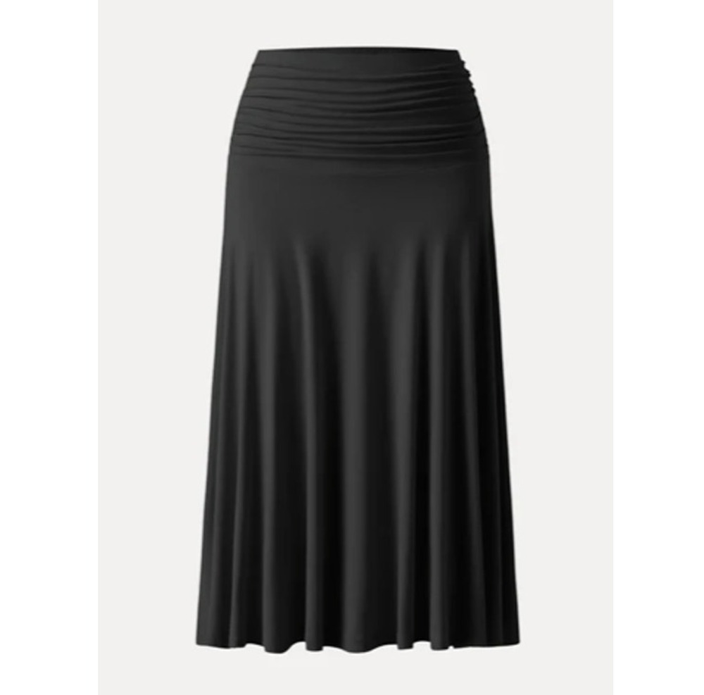 OGL Midi Skirt Eco-SkinKiss Flowy Side Ruched Black Size Medium NEW
